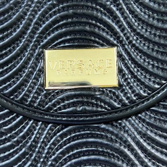 Versace Parfums Black Quilted Vegan Leather Clutch EUC - Picture 2 of 9